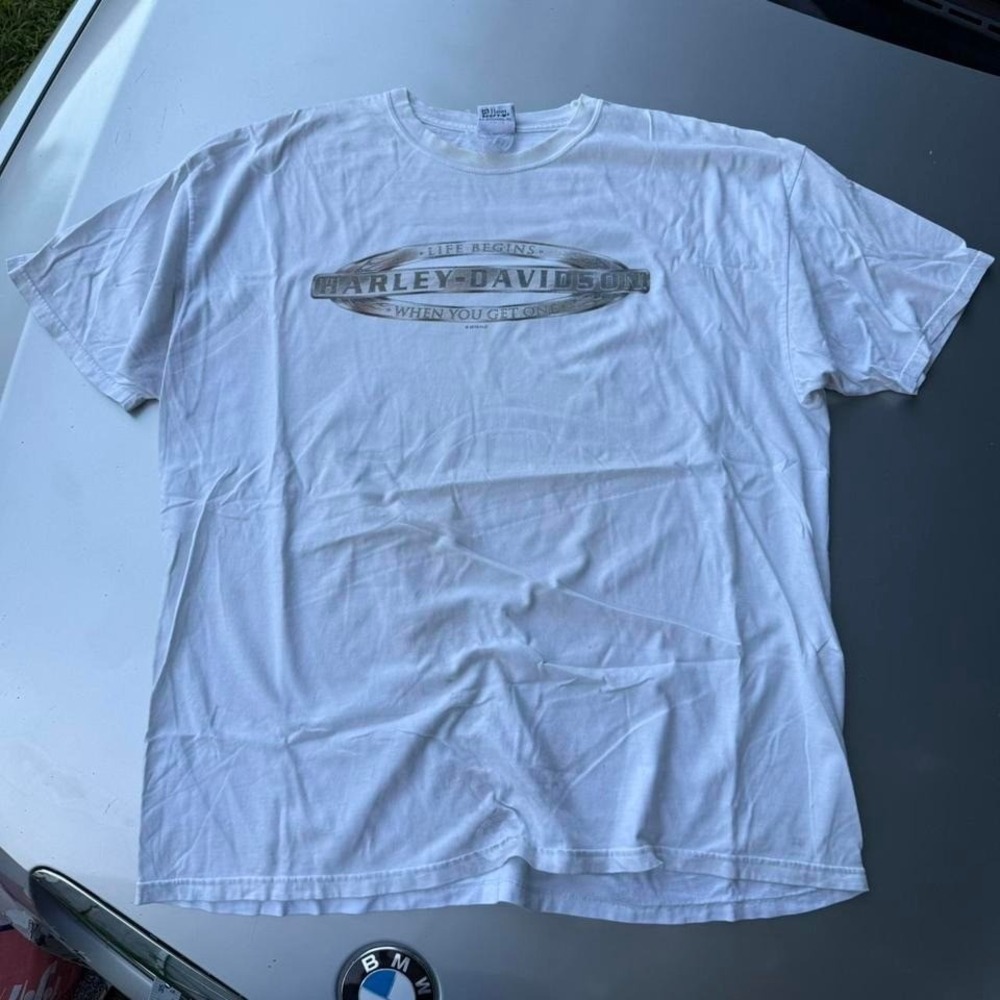White Harley Davidson Corpus Christi thrashed worked in biker tShirt